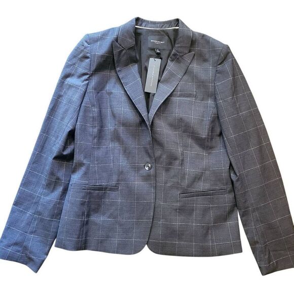 NWT Banana Republic Blazer Women's 12 Grey Charcoal Classic Fit Shine Plaid Wool - Picture 1 of 6